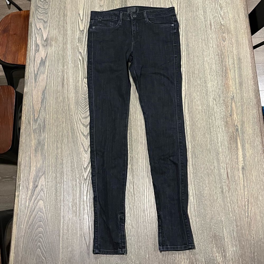 Vince Skinny Jeans Mid Rise Zip Hem Denim Cotton Blend Dark Wash Black Size 27